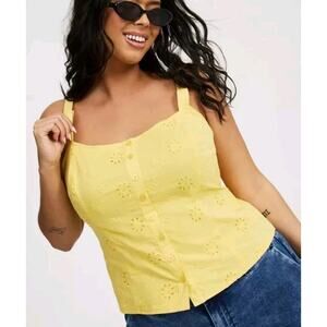 Torrid yellow cotton eyelet camisole tank top adjustable straps
